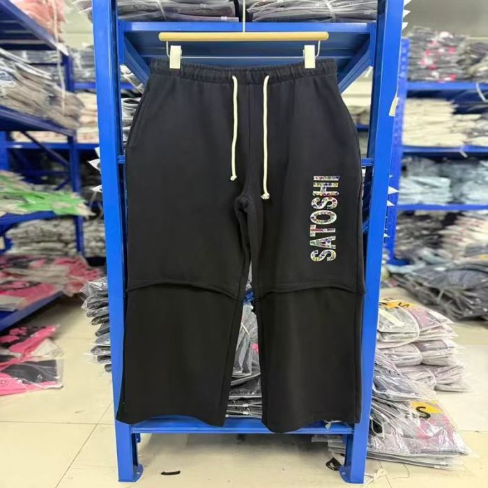 Satoshi Nakamoto Multi Color Rhinestone Letter Two Tone Panel Wide Leg Sweatpants 2 colors 29523501