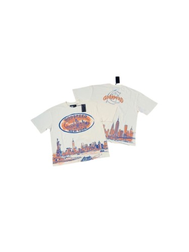 Godspeed Oval Logo Liberty NYC Skyline Orange Blue Line Art Print T-Shirt 29523707