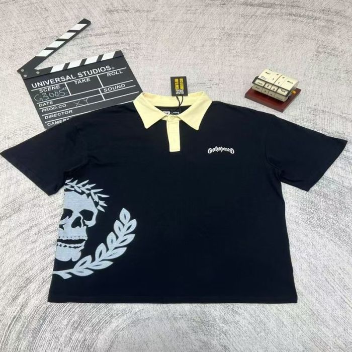 Godspeed Contrast Yellow Crown Thorns Skull Laurel Embroidery Polo T-Shirt 2 colors 29523724