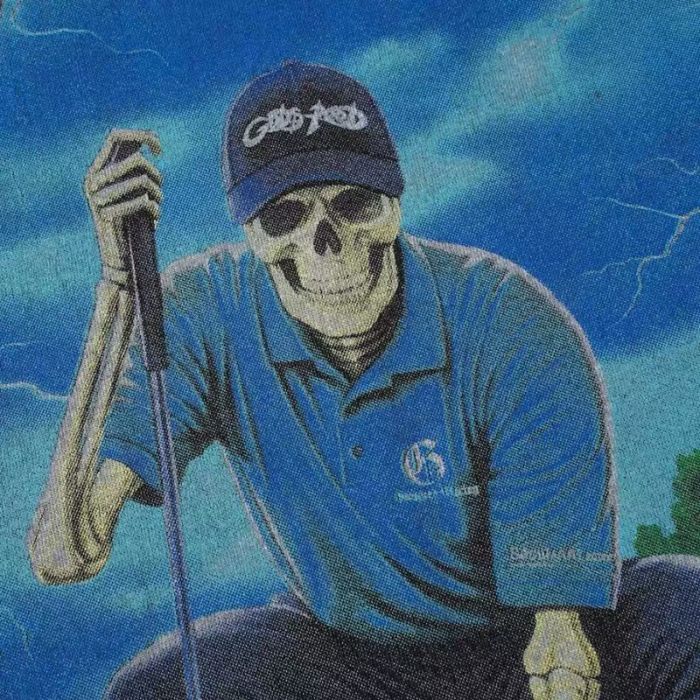 Godspeed Statue Wash Gothic Letter Skeleton Golf Course Lightning Print Letter Long Sleeve T-Shirt 29523530