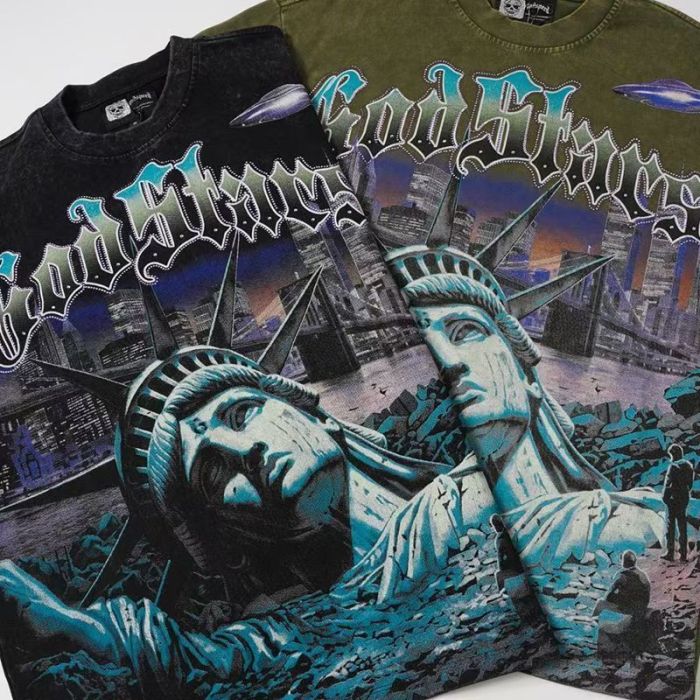 Godspeed Statue Of Liberty Vintage Print Men Women Washed Long Sleeve T-Shirt 2 colors 29523517