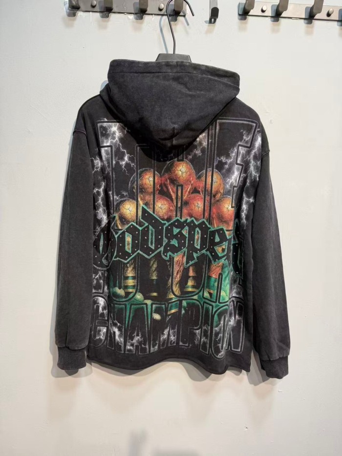 Godspeed Wash Green Gothic Rhinestone Blindfold Liberty Alien Lightning Hoodie 2 colors 29525003