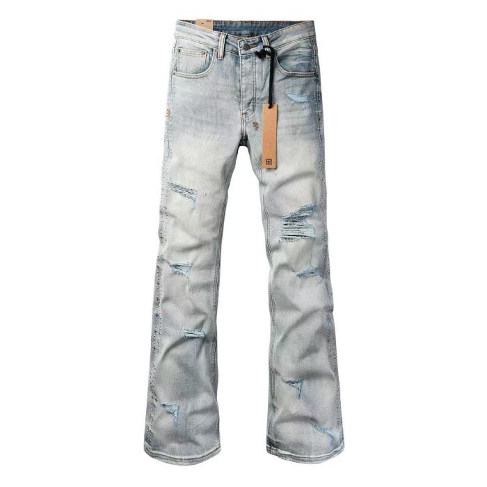 Ksubi 1:1 quality version Light Acid Wash Distressed Rip Side Seam Stud Cross Flare Jeans 29524741