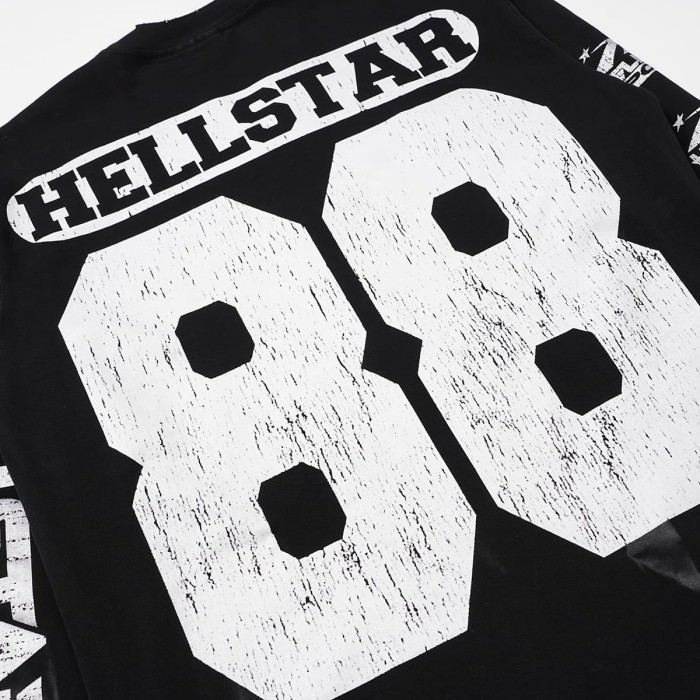 Hellstar Studio Distressed Blue Eyes Wire Net Face Back Number 88 Long Sleeve T-Shirt 29525093