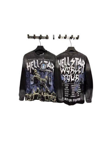 Hellstar Studio Letter Skeleton Electric Guitar Back World Tour City List Long Sleeve T-Shirt 29525049