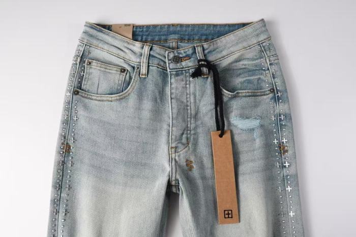 Ksubi 1:1 quality version Light Acid Wash Distressed Rip Side Seam Stud Cross Flare Jeans 29524741