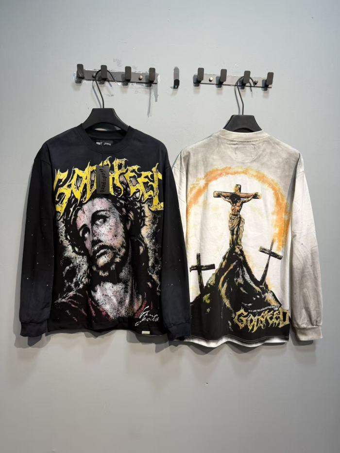 Godspeed Gothic Letter Jesus Portrait Back Crucifix Halo Rhinestone Long Sleeve T-Shirt 2 colors 29524800