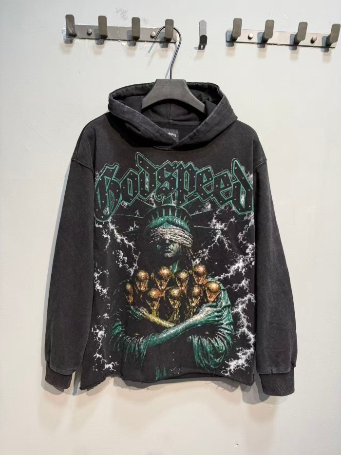 Godspeed Wash Green Gothic Rhinestone Blindfold Liberty Alien Lightning Hoodie 2 colors 29525003