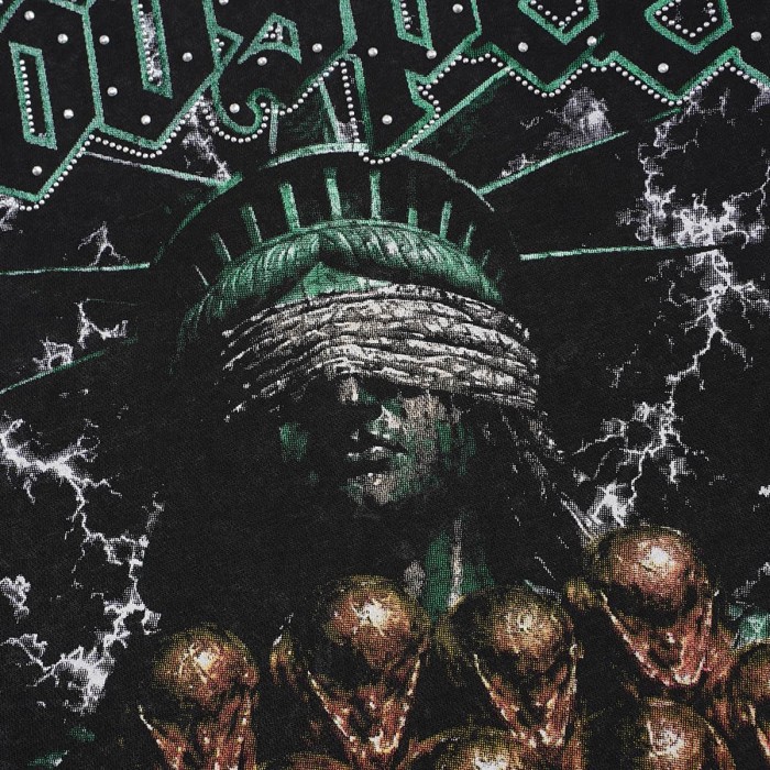 Godspeed Wash Green Gothic Rhinestone Blindfold Liberty Alien Lightning Hoodie 2 colors 29525003