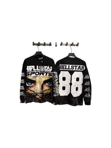 Hellstar Studio Distressed Blue Eyes Wire Net Face Back Number 88 Long Sleeve T-Shirt 29525093