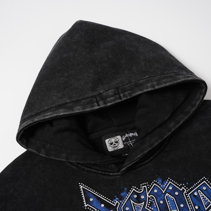 Godspeed Wash Blue Gothic Rhinestone Skeleton Football Player 69 Hoodie 29525017