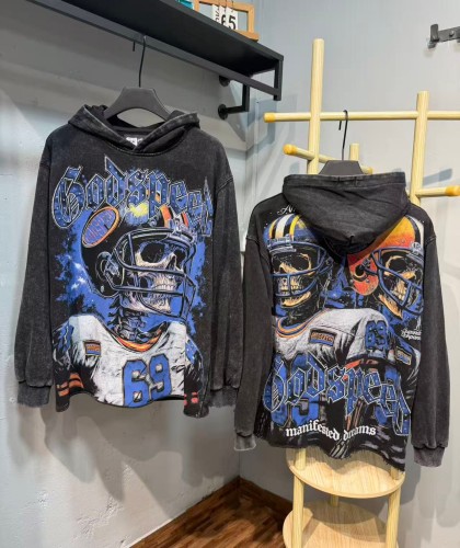Godspeed Wash Blue Gothic Rhinestone Skeleton Football Player 69 Hoodie 29525017