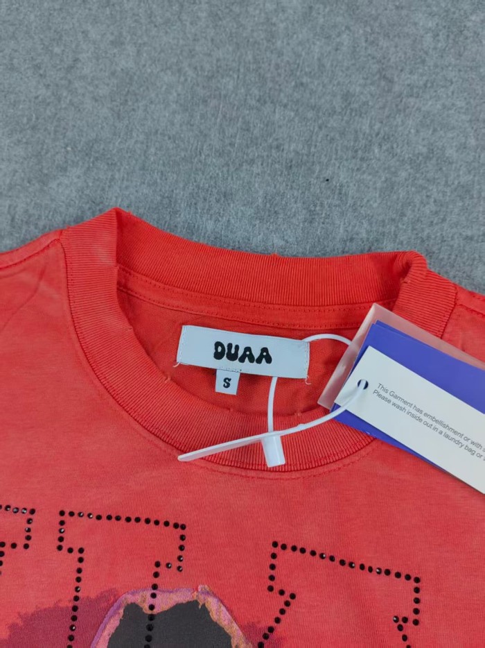 Duaa Vintage Rhinestone Studded Distressed Print Washed Tee 9 colors 28929696