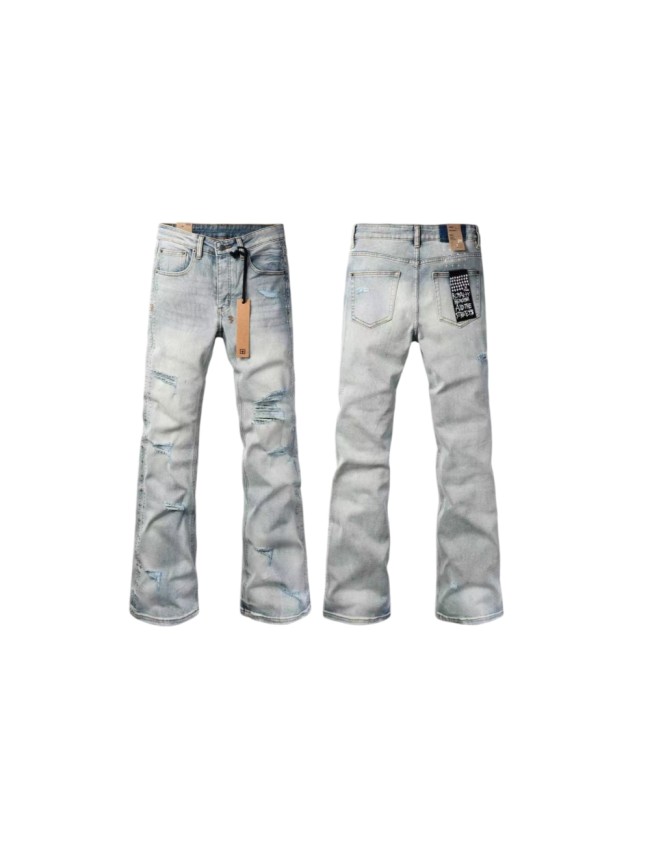 Ksubi 1:1 quality version Light Acid Wash Distressed Rip Side Seam Stud Cross Flare Jeans 29524741