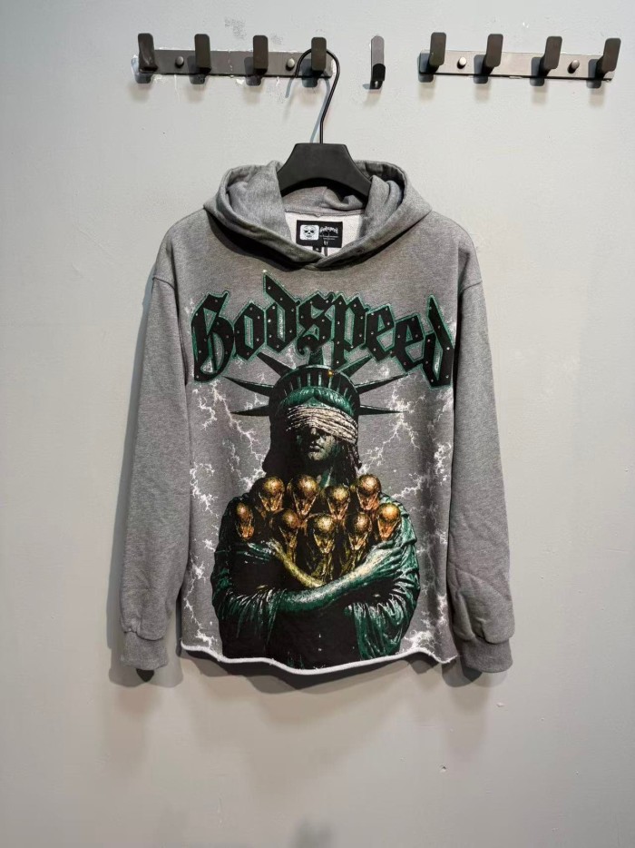 Godspeed Wash Green Gothic Rhinestone Blindfold Liberty Alien Lightning Hoodie 2 colors 29525003