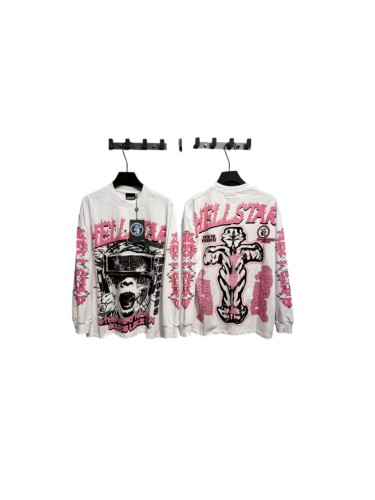 Hellstar Studio Welding Mask Screaming Face Back Skeleton Ribcage Cross Long Sleeve T-Shirt 29525024