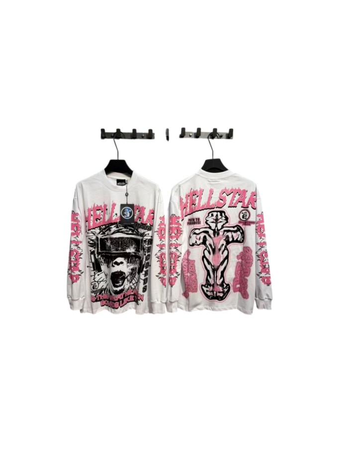 Hellstar Studio Welding Mask Screaming Face Back Skeleton Ribcage Cross Long Sleeve T-Shirt 29525024