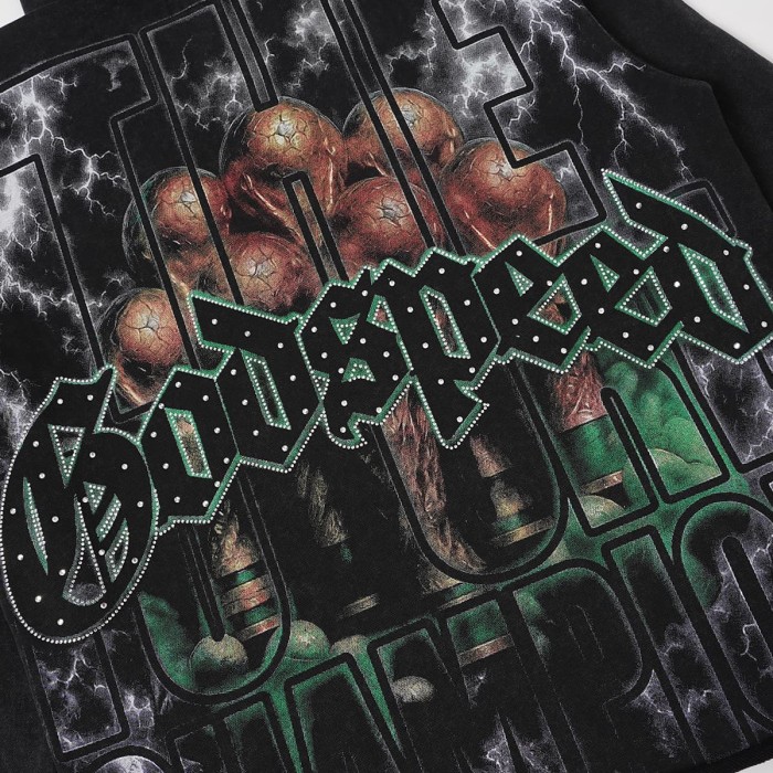 Godspeed Wash Green Gothic Rhinestone Blindfold Liberty Alien Lightning Hoodie 2 colors 29525003