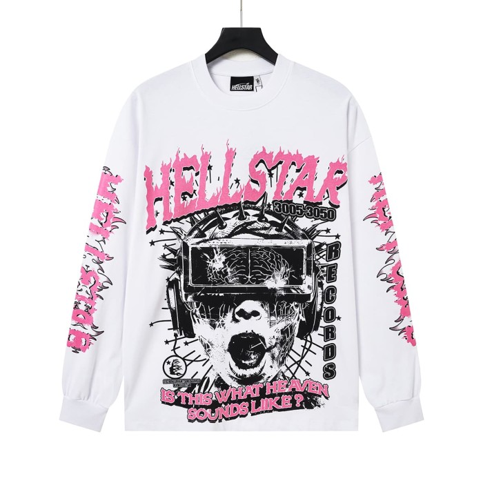 Hellstar Studio Welding Mask Screaming Face Back Skeleton Ribcage Cross Long Sleeve T-Shirt 29525024