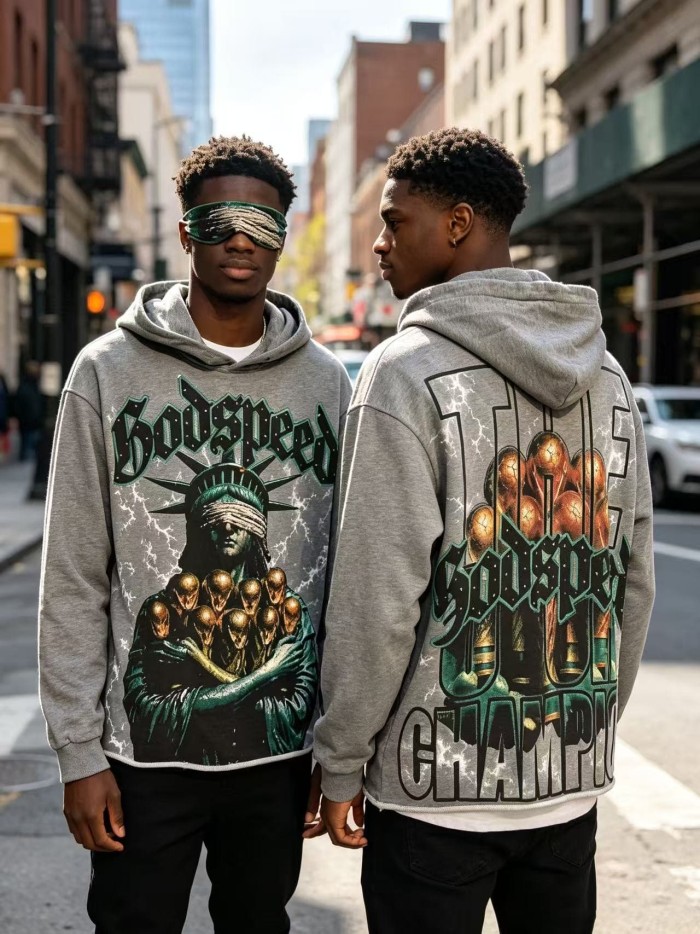 Godspeed Wash Green Gothic Rhinestone Blindfold Liberty Alien Lightning Hoodie 2 colors 29525003