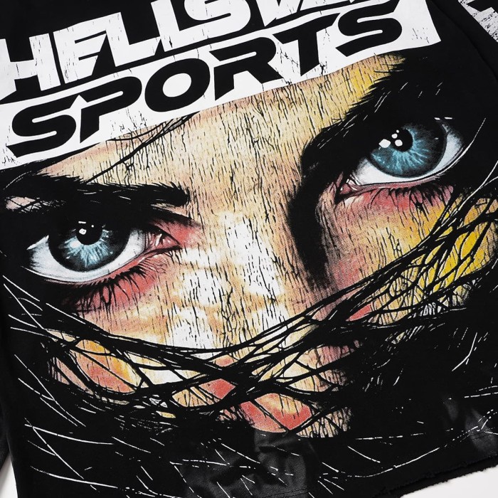 Hellstar Studio Distressed Blue Eyes Wire Net Face Back Number 88 Long Sleeve T-Shirt 29525093