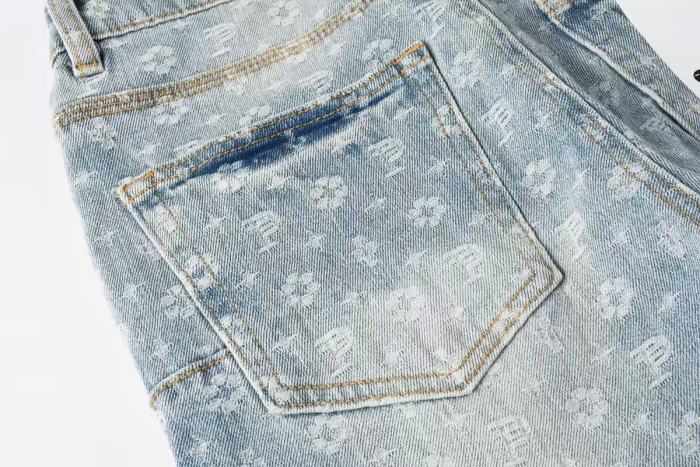 Purple Brand 1:1 quality version Light Acid Wash All Over P Logo Flower Jacquard Flare Jeans 29524719