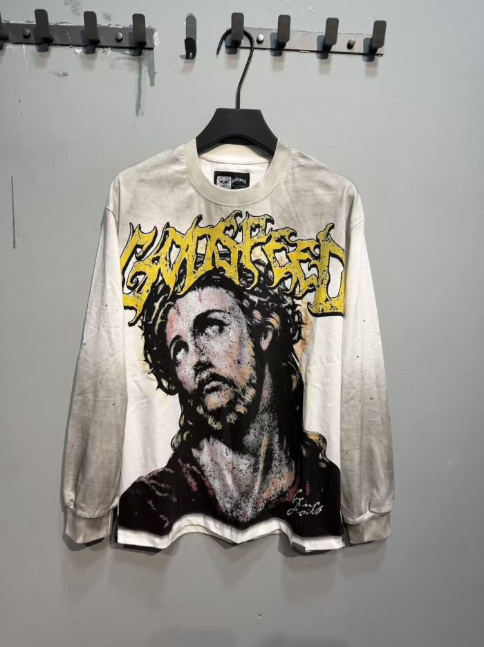 Godspeed Gothic Letter Jesus Portrait Back Crucifix Halo Rhinestone Long Sleeve T-Shirt 2 colors 29524800