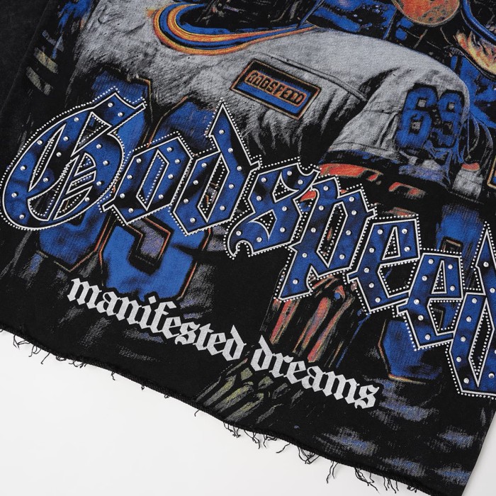 Godspeed Wash Blue Gothic Rhinestone Skeleton Football Player 69 Hoodie 29525017