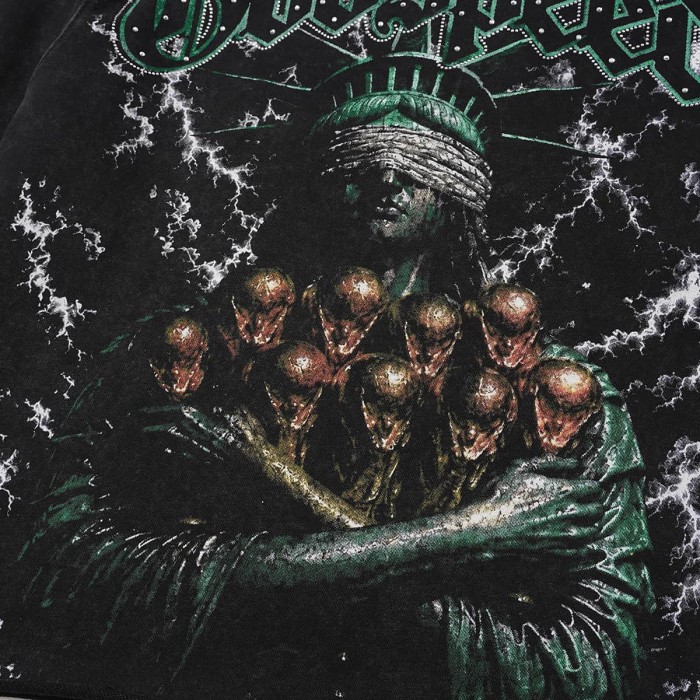 Godspeed Wash Green Gothic Rhinestone Blindfold Liberty Alien Lightning Hoodie 2 colors 29525003