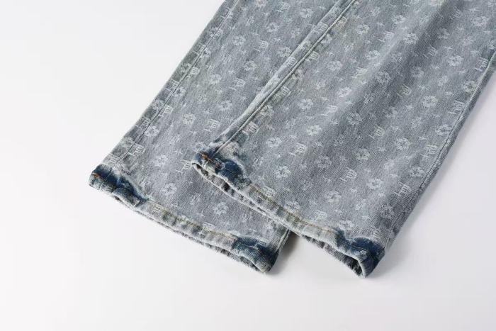 Purple Brand 1:1 quality version Light Acid Wash All Over P Logo Flower Jacquard Flare Jeans 29524719