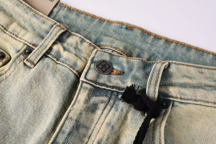 Ksubi 1:1 quality version Vintage Light Yellow Wash Red Embroidery Knee Rip Slim Fit Jeans 29524729