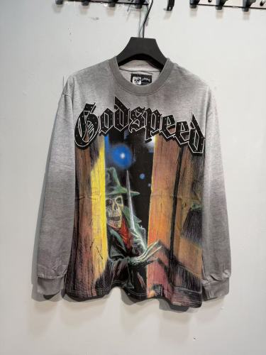 Godspeed Gothic Rivet Letter Skeleton Dagger Back Red Dot Letter Long Sleeve T-Shirt 29524759