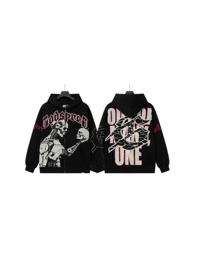 Godspeed Gothic Rivet Letter Cyborg Skull Back Cracked G Oversized Full Zip Hoodie 29525000