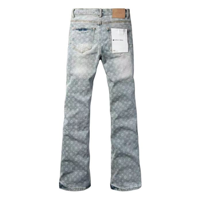 Purple Brand 1:1 quality version Light Acid Wash All Over P Logo Flower Jacquard Flare Jeans 29524719