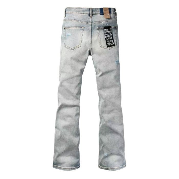 Ksubi 1:1 quality version Light Acid Wash Distressed Rip Side Seam Stud Cross Flare Jeans 29524741