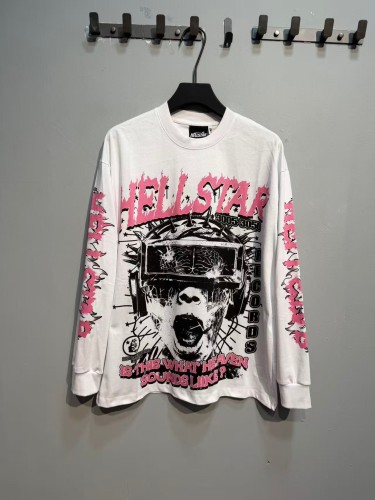 Hellstar Studio Welding Mask Screaming Face Back Skeleton Ribcage Cross Long Sleeve T-Shirt 29525024