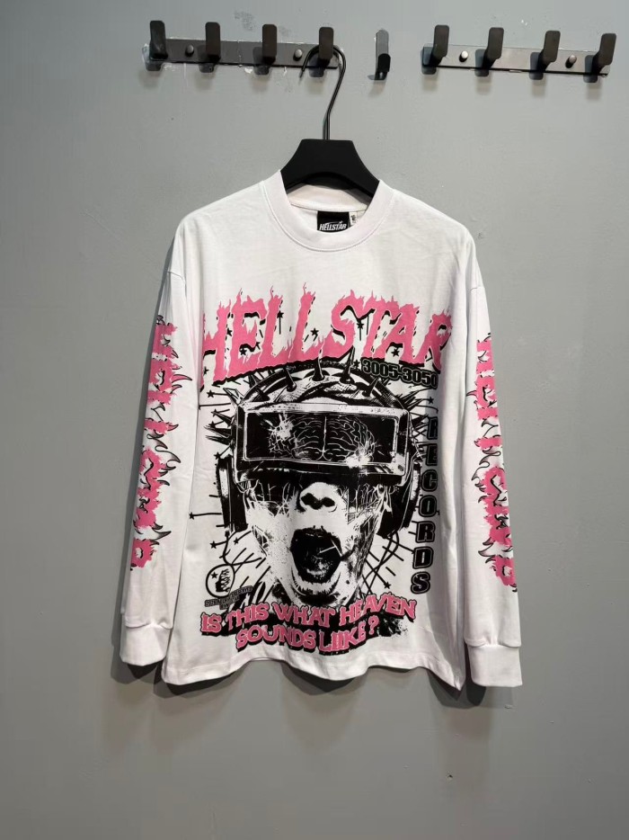 Hellstar Studio Welding Mask Screaming Face Back Skeleton Ribcage Cross Long Sleeve T-Shirt 29525024