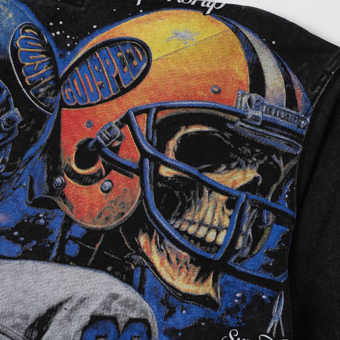 Godspeed Wash Blue Gothic Rhinestone Skeleton Football Player 69 Hoodie 29525017