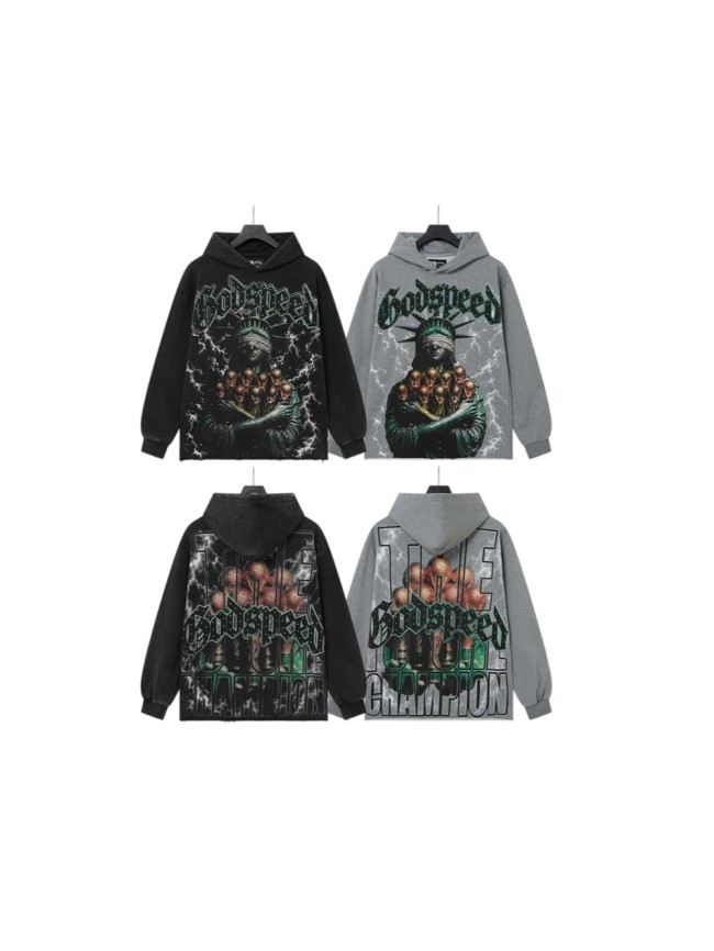 Godspeed Wash Green Gothic Rhinestone Blindfold Liberty Alien Lightning Hoodie 2 colors 29525003