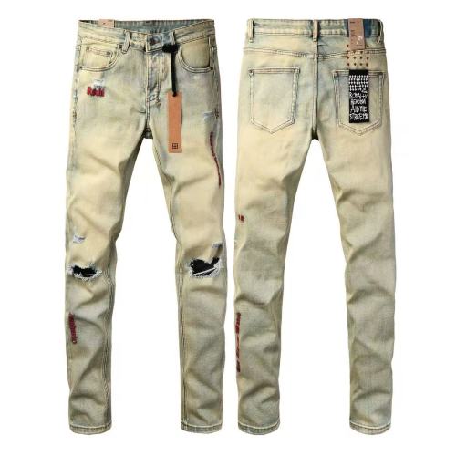 Ksubi 1:1 quality version Vintage Light Yellow Wash Red Embroidery Knee Rip Slim Fit Jeans 29524729