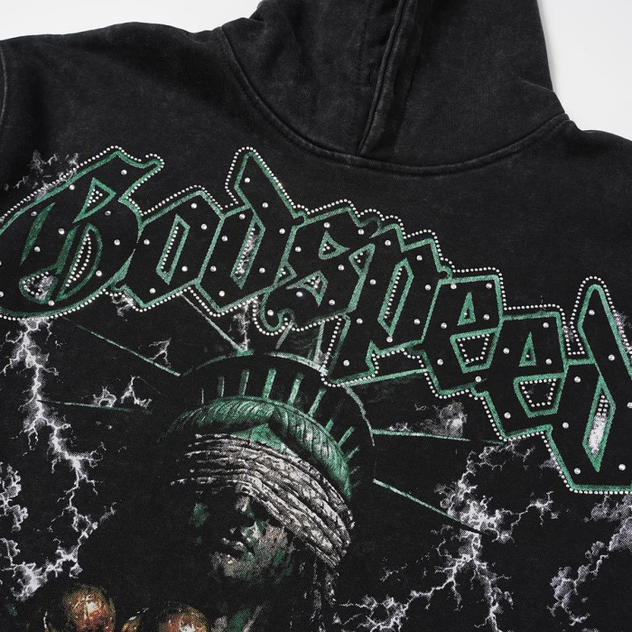Godspeed Wash Green Gothic Rhinestone Blindfold Liberty Alien Lightning Hoodie 2 colors 29525003