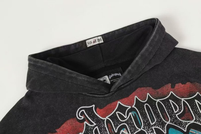 Godspeed Wash Gothic Letter Liberty Face Boy With Rifle Back War Slogan Hoodie 2 colors 29525011
