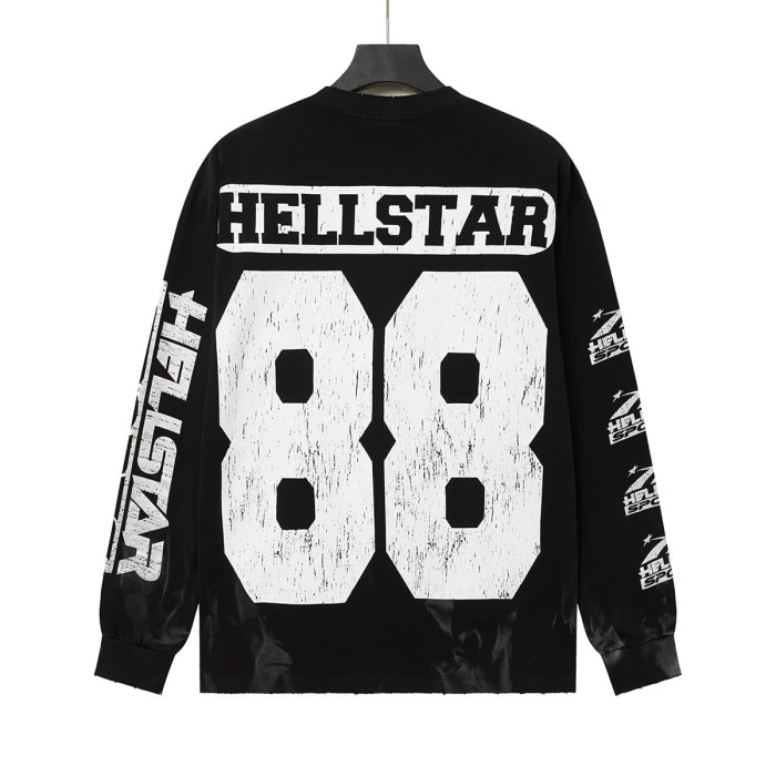 Hellstar Studio Distressed Blue Eyes Wire Net Face Back Number 88 Long Sleeve T-Shirt 29525093