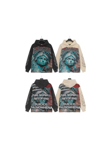 Godspeed Wash Gothic Letter Liberty Face Boy With Rifle Back War Slogan Hoodie 2 colors 29525011