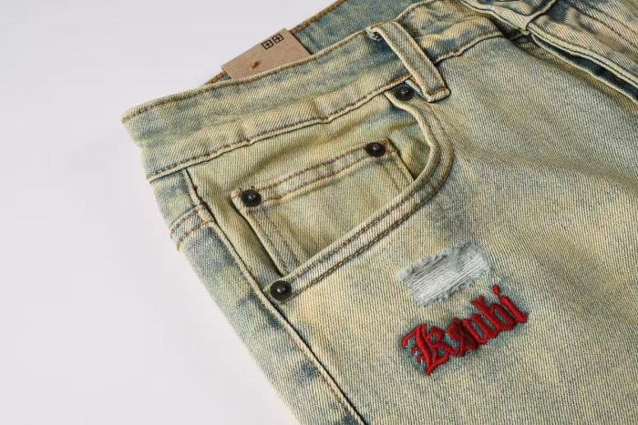 Ksubi 1:1 quality version Vintage Light Yellow Wash Red Embroidery Knee Rip Slim Fit Jeans 29524729