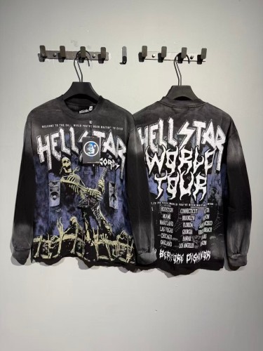 Hellstar Studio Letter Skeleton Electric Guitar Back World Tour City List Long Sleeve T-Shirt 29525049