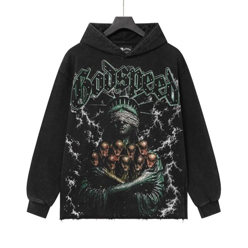 Godspeed Wash Green Gothic Rhinestone Blindfold Liberty Alien Lightning Hoodie 2 colors 29525003