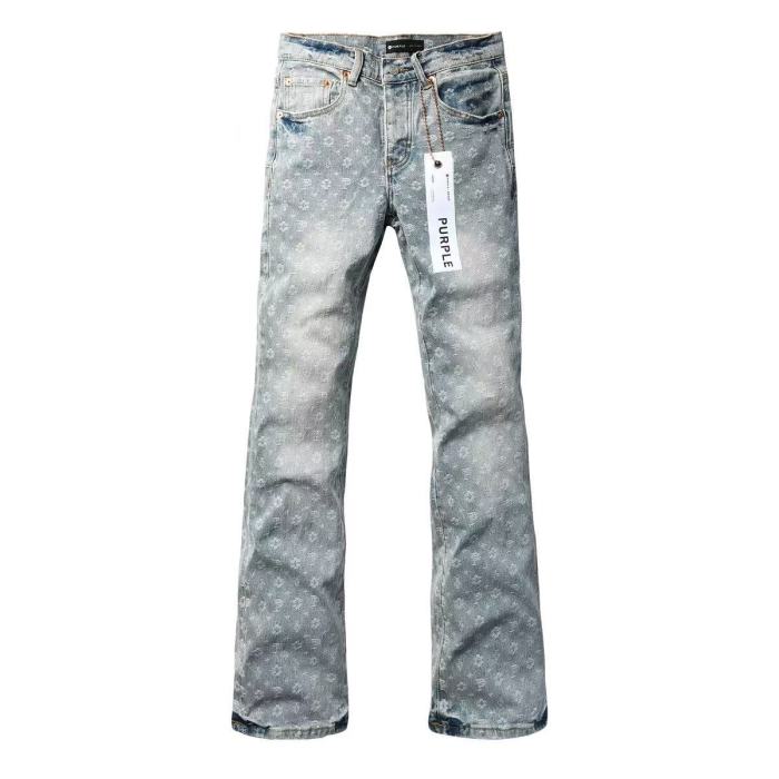Purple Brand 1:1 quality version Light Acid Wash All Over P Logo Flower Jacquard Flare Jeans 29524719