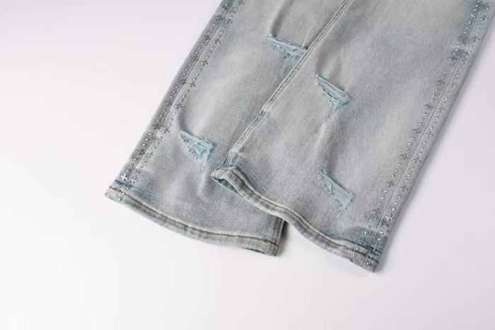 Ksubi 1:1 quality version Light Acid Wash Distressed Rip Side Seam Stud Cross Flare Jeans 29524741