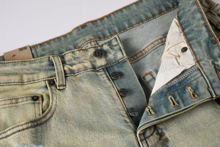Ksubi 1:1 quality version Vintage Light Yellow Wash Red Embroidery Knee Rip Slim Fit Jeans 29524729